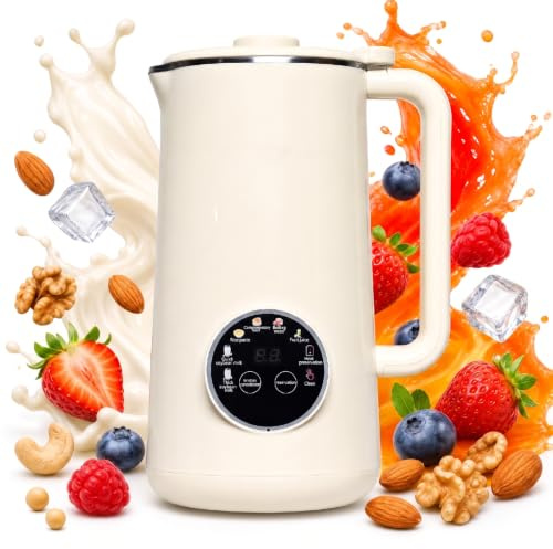 Nut Milk Maker, 9 in 1 automatic Blender, Soy&oat&almond Milk Machine, 1Kg Compact Mini design, 304 stainless steel insulated inner pot, 65°C Warm, 600W Heat, Blender for Kitchen, protein shake Maker
