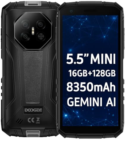 Mini Teléfono Resistente Fire 3 Pro, 5,5 HD+, Cuerpo Compacto+Agarre Fácil, 16GB+128GB, Larga Duración Batería 8350mAh, IA Gemini, Cámara 16MP+8MP, Smartphone Antigolpes IP68, NFC GPS Negro