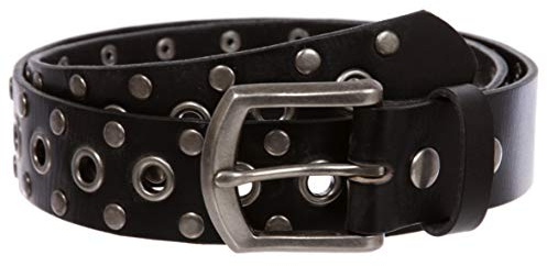 beltiscool Ceinture en cuir solide avec œillets et clous cloutés rivetés décontractés, noir, 107 cm