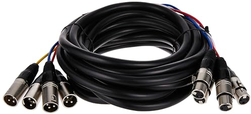 Monoprice Cavo a serpente da XLR a XLR a 4 canali, 6,10 m, nero/argento, M/F con alloggiamenti in metallo, connettori in plastica e gomma