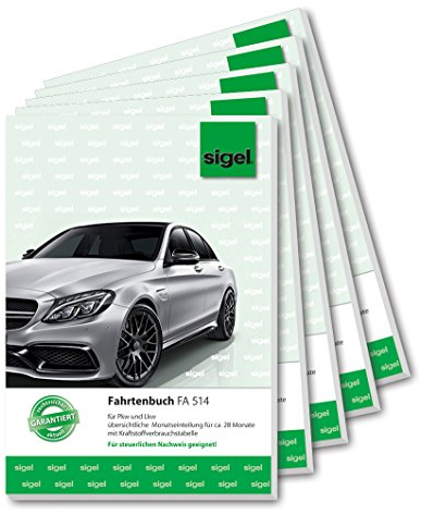 Sigel FA514 Fahrtenbuch, für PKW und LKW, A5, 32 Blatt (5er Spar-Pack)