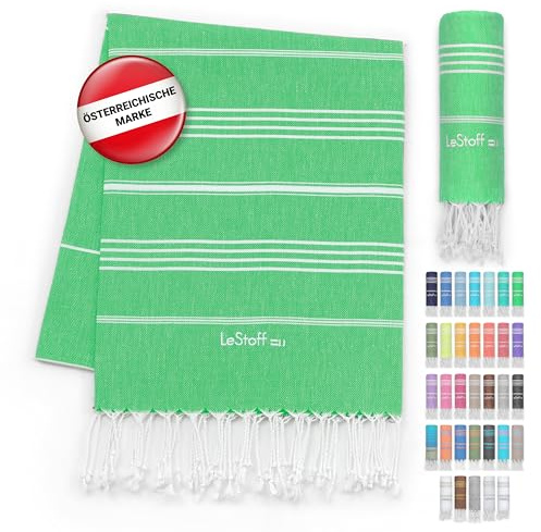 LeStoff Hamamtuch Saunatuch, 100% Bio-Baumwolle, 95x180 cm, Grün | Badetuch, Badehandtuch, Saunahandtuch für Damen und Herren, Wellness und Spa – vorgewaschen, saugstark und schnelltrocknend