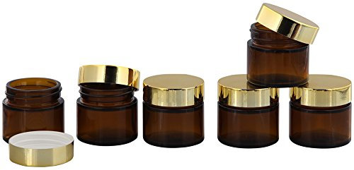 Braunglastiegel m. Kunststoff-Deckel, 30 ml Leerer Tiegel, Kosmetex Glasdose, 6× gold