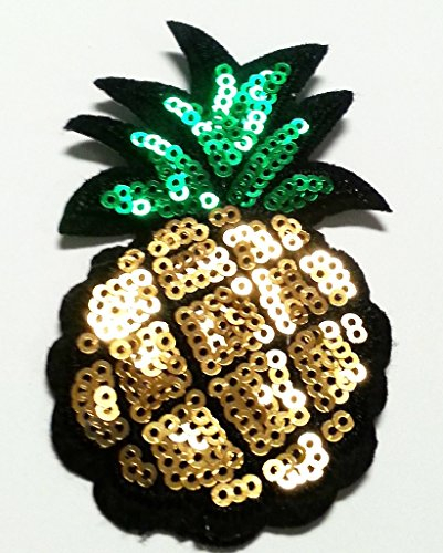 Iron on Bügel Ananas Glitzer Pailletten Aufnäher Patch Flicken Aufbügler Applikation groß