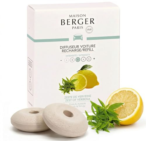 MAISON BERGER Auto-Diffusor Nachfüllung Zitronen-Verbene, 2er-Set Keramik | Keramik-Nachfüllung Zitronen-Verbene für Auto-Duftdiffusor, passive Diffusion ca. 4 bis 6 Wochen