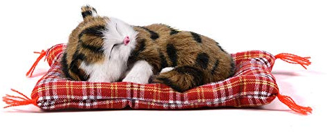 Tnfeeon Simulation de Sommeil en Peluche Chat avec Son Doux Tapis de Couchage en Peluche Chat poupée décoration de la Maison Populaire pour Enfants en Bas âge(Noir + Brun)