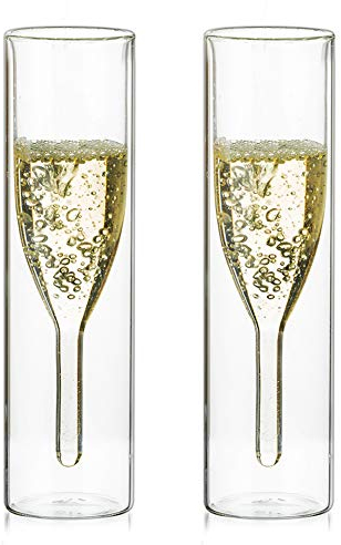 Sziqiqi Bulk Double Walled Crystal Champagne Flute Glasses, Classics Tulip Goblet Stemless Clear Glass Cups, Hand Blown Toasting Glasses for, Weddings, Parties, Bars, Double Walled