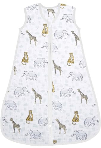 aden + anais™ Schlafsack, 1,0 TOG Wert, tragbare Decke für Babys, Bunte Muster für Mädchen & Jungen, Schlafsack für Neugeborene aus 100% Baumwoll-Musselin, 18-36 Monate, Jungle
