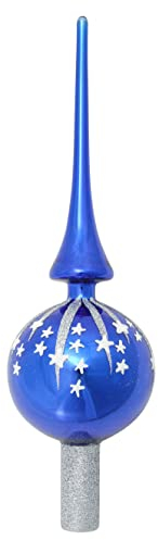 Krebs Glas Lauscha - Weihnachtsdekoration/Christbaumschmuck aus Glas - Christbaumspitze - Farbe: Blau glänzend - Größe: ca. 28 cm