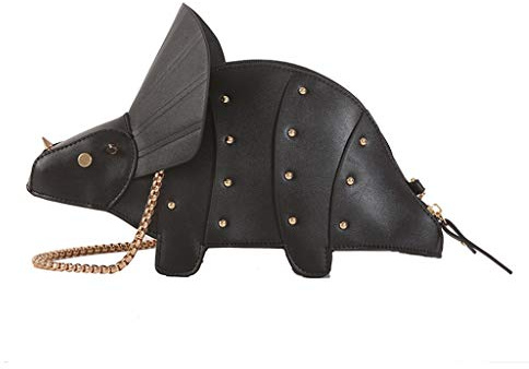 cdhgsh Frauen Mode Dinosaurier Form PU Leder Nietkette Umhängetasche Umhängetasche Mädchen Umhängetaschen Mini Clutch Geldbörse Umhängetasche Schwarz