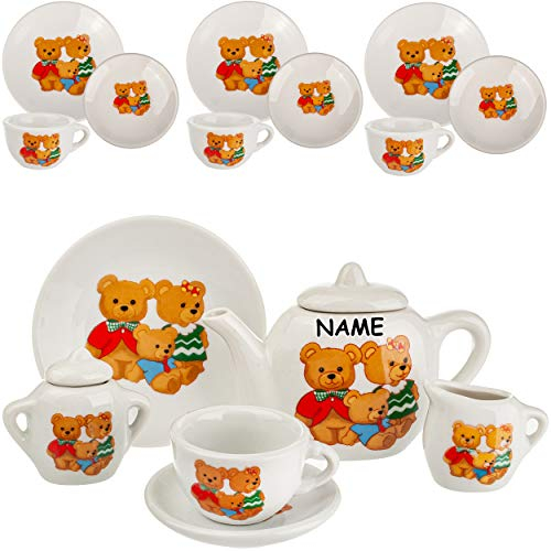 alles-meine.de GmbH 17 TLG. Set Puppengeschirr/Teeservice & Kaffeeservice - Teddybär - Tiere - inkl. Name - Geschirr Porzellan/Keramik - Porzellangeschirr - Kinderküche - P..