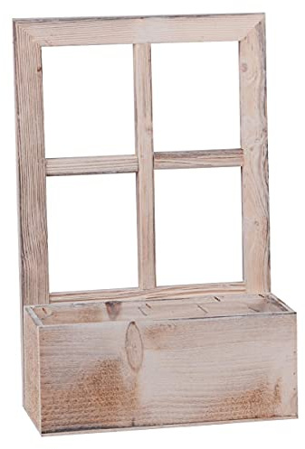 UNUS Deko Fenster aus Holz mit Blumenkasten, Fensterrahmen, rechteckig | im Vintage Design