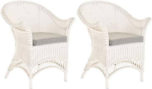 2er Set Extra breiter Rattansessel Landhaus Flechtsessel Natur Rattan Sessel Korbsessel Wintergarten (Weiß)