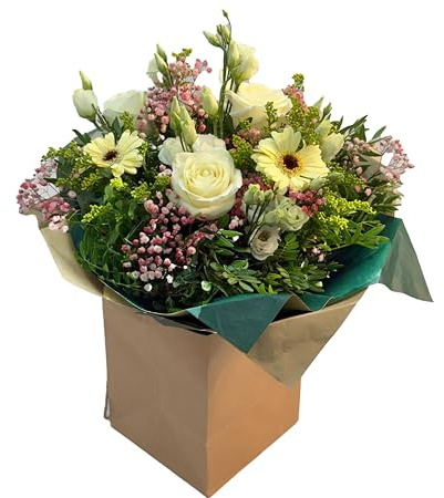 Meadow Charm Fresh Flower Bouquet | White Roses, Cream Gerberas, Celbration Birtday and joyful Occasion