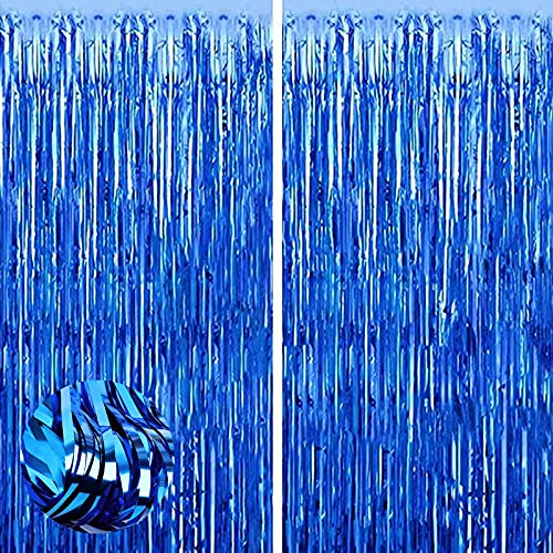 Aisszhao 2 Stück Blau Lametta Vorhänge,Metallische Folie Fransen Vorhang Funkeln Vorhängen Dekoration für Geburtstag Hochzeitsfoto Hintergrund Ostern Karneval Feen Donut Eiscreme Party(1m x 2m)