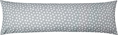 Renforcé Seitenschläferkissen Bezug 40x145cm Herzen grau weiß (KY-570-1) | 100% Baumwolle, Kissenbezug, Kissenhülle, Reißverschluss auf der langen Seite