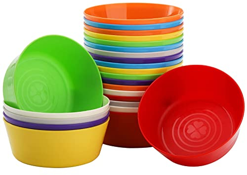 Frcctre Paquete de 24 cuencos de plástico para niños, juego de cuencos coloridos de 11 onzas, sin BPA, cuencos pequeños irrompibles para aperitivos, cuencos para cereales, aptos para lavavajillas, 8