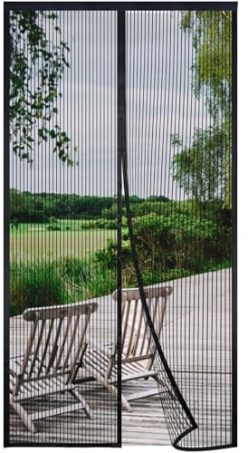 Risareyi Magnet Fliegengitter Balkontür Ohne Bohren 125x220cm, Schwarz | Magnetisch Insektenschutz Tür, Ideal für Terrassentür Haustür, Automatisches Schließen, 4cm Klettband Oben, Nicht Kürzbar