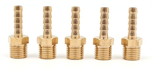 Hsthe Sea 5 Stück 6 mm auf 1/4 Zoll BSP Schlauchanschluss aus massivem Messing mit Widerhaken auf BSP-Au?engewinde, Teich-/Pool-/Schlauchrohradapter