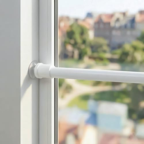 3 Stücks Gardinenstange zum Klemmen Klemmstange Scheibengardinenstange mit Saugnäpfen und Schrauben, Vorhangstange Ausziehbar,durch Drehen Verstellbar-Weiß, 70-120cm