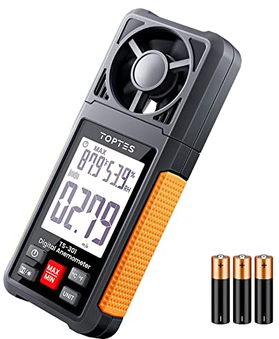 TopTes TS-301 Digitaler Windmesser mit 2,26-Zoll-LCD-Bildschirm Anemometer Handheld Hintergrundbeleuchtung Wind Speed Meter Gauge, Präzise Messung der Windgeschwindig für HLK-Segeln/Surfen/Drohne