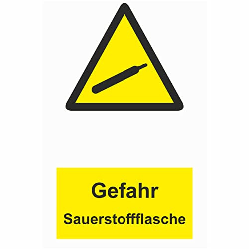 Indigos UG - Schild Sauerstoffflasche - 200x150 mm - Hotel, Firma, Schutz, Kita, Arzt, Praxis - Sicherheit - Warnung - Aluverbundplatte 3mm, Wohnung - Hinweisschild - Warnschild