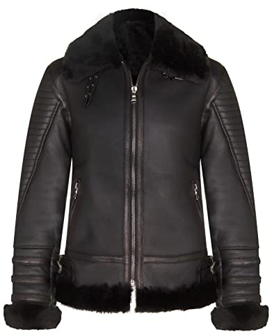 Herren Schwarze Biker Lammfelljacke RAF B3 Echtes Lammfellleder gesteppt