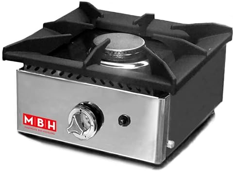 MBH - Fogón profesional acero inoxidable de gas 1 fuego para hostelería. Cocina profesional de sobremesa para cocina industrial de bar y restaurante.