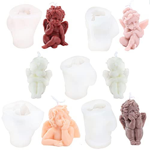 5STK Kerzen Silikonform 3D Engel Silikon Kerzenform Kerzenformen zum Gießen,Silikonform Kerzen Selber Machen set für DIY Aromatherapie Kerzen Herstellung Supplies