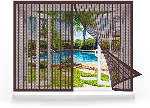 Mosquitera Cortina Magnetica 130 x 125 cm Mosquiteras con Imán para Ventana Abatible Cierre Automático Iman Fuertes para Prevenir Mosquitos y Insectos Anti-Mosquito, Marrón