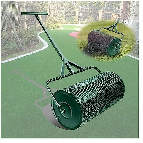 DOZPAL Esparcidor de Compost de 23,6 × 12,6 Pulgadas con Mango Ajustable en Forma de T, esparcidor de Musgo de turba Duradero de Metal para césped y jardín para Plantar Semillas,Green