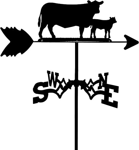 Kuh- und Kalb-Silhouette, Dachmontage, Wetterfahne, Wetterfahne, Windrichtungsanzeiger, Edelstahl-Wetterhahn, Messwerkzeug mit Montagehalterung, Mattschwarz