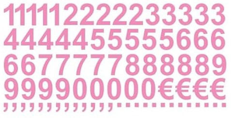 Aufkleber Sticker Klebezahlen Klebezahl Zahlen Zahl Nummern aus Folie 50 Zahlen rosa hellrosa matt Höhe 2 cm selbstklebend wetterfest Nummerierung Preisauszeichnung Beschriftung Modellbau verzieren