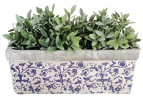 Home Deco London Aged Glazed Ceramic Blue & White Pattern Garden Collection Rustic (Window Box)