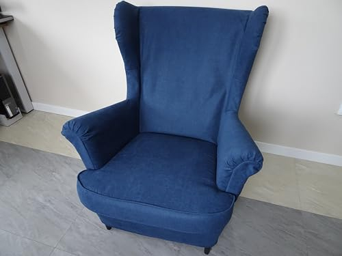 Jacek 2-Teilig Ohrensessel Überzug Strandmon + Fußhocker Bezug, Sessel-Überwürfe Ohrensessel Mode Einfarbig Samt Schonbezüge Bezug Sesselhusse Strandmon Stuhlbezug + Fußhocker Bezug (Marine)