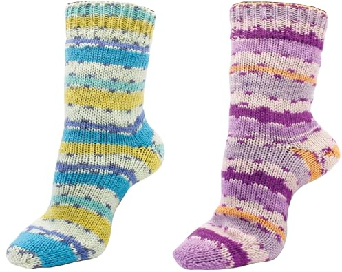 Sockenwolle Strumpfwolle Color 6-fach – 2x150gr Set - | 2x150gr Set, 6 fädige Sockengarn- 375m- pro Knaul- für besonders warme Socken- Nadelstärke-3,5-4,5mm , -Made in Europe