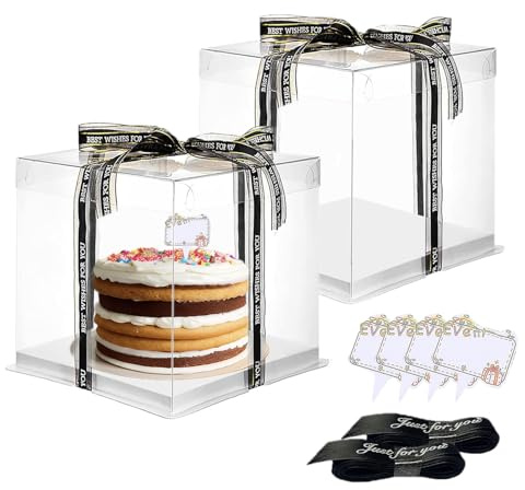 Vebetter Transparente Tortenbox, Geschenkbox für Kuchen, Hochzeit & | 26*26*24cm Tortenbox; klare Rundumsicht; mit Schleifenband und Tortenstecker-Zubehör; Schutz vor Staub; ideal für Feiern