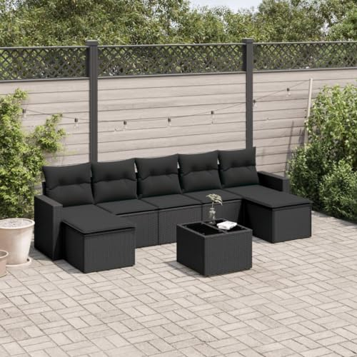 ULUYYUC 8-TLG. Garten-Sofagarnitur, Polsterbank Eckbank Küche Eckbank Eckbankgruppe Geeignet für Außenbereich Garten Hinterhof Balkon mit Kissen Schwarz Poly Rattan