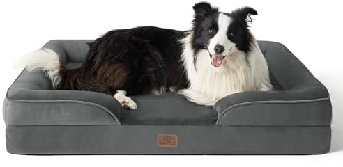 BEDSURE orthopädisches Hundebett Ergonomisches Hundesofa - 89x63 cm Hundecouch mit eierförmiger Kistenschaum für mittlere Hunde, waschbar rutschfest Hundebetten, dunkelgrau