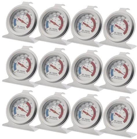 12 Pack Refrigerator Thermometer, Stainless Steel Freezer Thermometer, Temperature Gauge for Cooler Fridge, Accurate 62mm Large Dial Fridge Thermometer for Restaurant