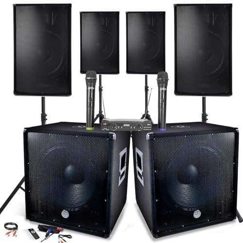PACK SONO Complet 4800W, 4 Enceintes, 2 SUB 18/46cm - USB/BLUETOOTH/PC/SYSTEME MICROPHONES UHF Prestations SONO DJ PA