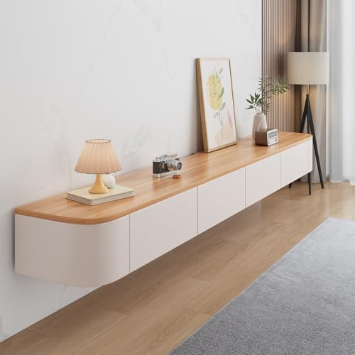 HYANXUE Schwebender TV-Ständer, Wandmontierte TV-Regale Mit Tür, TV-Medienkonsole, Schwebender TV-Schrank, Große TV-Bank Mit Stauraum Unter Dem Fernseher(Wood,180CM/70.8)