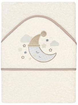 various Baby-Badetuch mit Kapuze, Frottee, 100 % Baumwolle, Maße 100 cm x 100 cm, Badetuch mit Kapuze, für Kleinkinder, weich und saugfähig, mit Mond-Design, beige