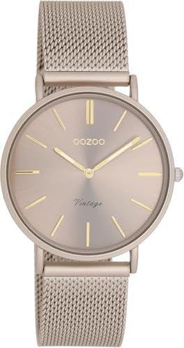 Oozoo Vintage Damenuhr mit grobmaschigem Edelstahl Milanaise Metallband 36 mm