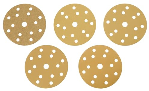 YINETTECH 50pcs Discos de Lija de Papel de Lija de 150mm Almohadillas de 15 Agujeros Papel de Lija Circular de Gancho Y Bucle Surtido de Grano 40/80/120/240/400 para Lijadora Orbital Aleatoria