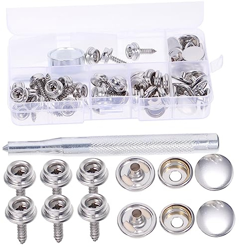 BELLIFFY Selbstgemacht Druckknöpfe aus Segeltuch 15mm mit Schnappverschluss Kupfer und 304 Edelstahl Schwerer Konstruktion Inklusive Kunststoffbox für Kleidung und Gartenplane
