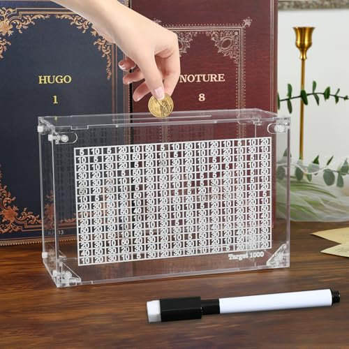 Cash Vault Spardose 10000 - Spardose Acryl Digital Sparschwein, Cash Saver Spardose, Acryl Spardose für Bargeld 10000, Münzzähler Sparschwein mit Geldziel und Zahlen