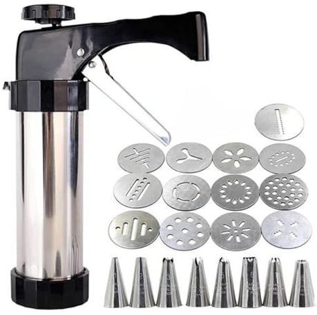 Siringa per Pasticceria in Acciaio Inox Manual Cookie Press Maker Machine DIY Churro Maker Stainless Steel Piping Nozzles Biscuit Make Mold Cake Decoration Tools per Cupcake, Biscotti(Type01)