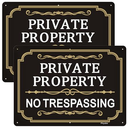 Paquete de 2 letreros de propiedad privada con texto en inglés No Trespassing, 25 x 18 cm, de aluminio libre de óxido, resistente a la intemperie, impermeable, tinta duradera, fácil de instalar