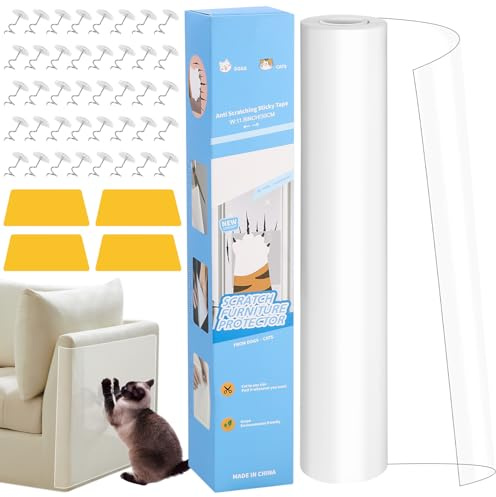 Zaxiva Protezione divano graffi gatto, pellicola autoadesiva 6m x 30cm, trasparente antigraffio per mobili, porte e pareti, copri divano antigraffio per gatto, proteggi divano gatti graffi